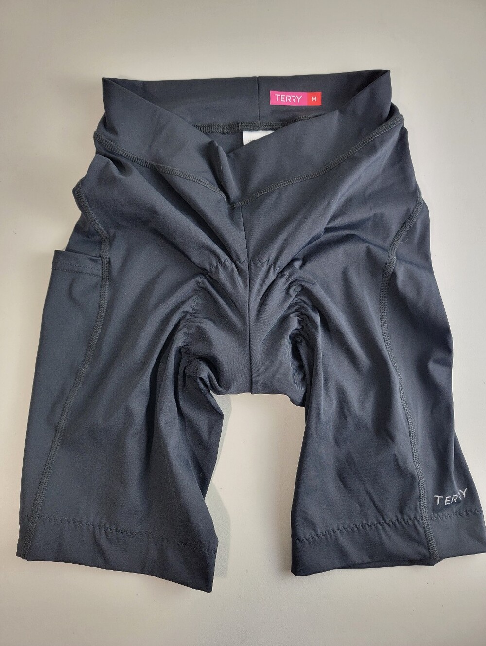 Terry Womens Cycling Bike Shorts Medium, Black Padded 10" Inseam USA Made Pocket